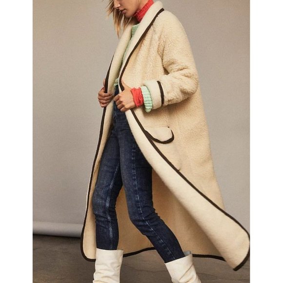 Free People Jackets & Blazers - Free People Irresistible Teddy Cardi Cream Fuzzy Sherpa Long Duster Jacket Coat